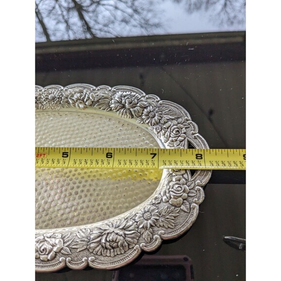 Silverplate Embossed Floral Vtg Sugar Bowl Creamer w Tray White Porcelain Rare - Picture 15 of 16